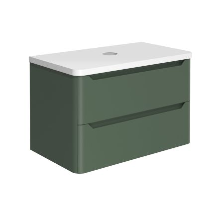 Ellis Forest Green Wall Hung Vanity Unit with White Worktop 800mm