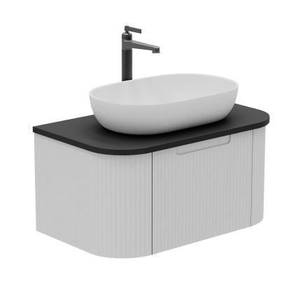 Soar Ribbed White Wall Hung Vanity Unit and Black Worktop 750mm
