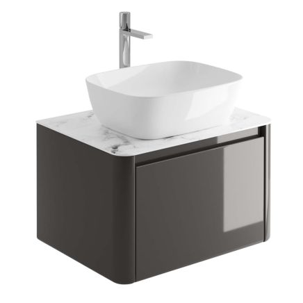 Callerton Titanium Grey Wall Hung Vanity Unit with White Marble Worktop 650mm