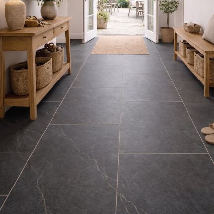 Angelo Black Stone Effect Porcelain Tile 1200x600mm roomset