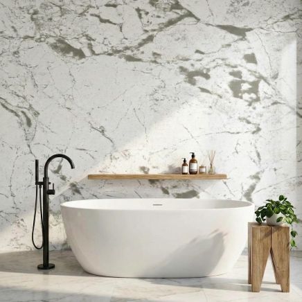 Atlantis White Marble Waterproof Tongue & Groove PVC Shower Wall Panel 1000mm