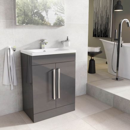 Nante Anthracite Grey Floor Standing Vanity Unit with Ceramic Basin 600mm