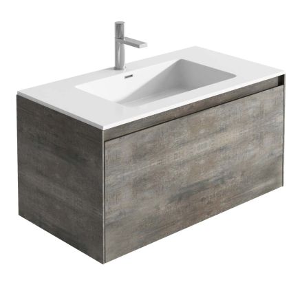 Odion Metallic Wall Hung Vanity Unit with White Basin 900mm