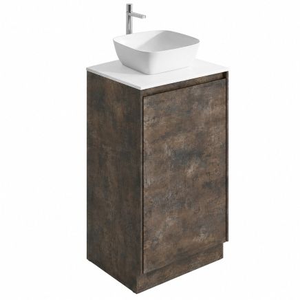 Odion Metallic Floor Standing Vanity Unit with White Worktop 500mm dispayed with a basin