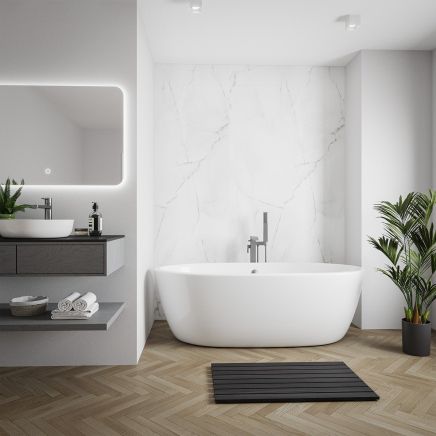 Vero Gaia White Marble Waterproof Postform & Tongue Edge Shower Wall Panel 2420x1200mm
