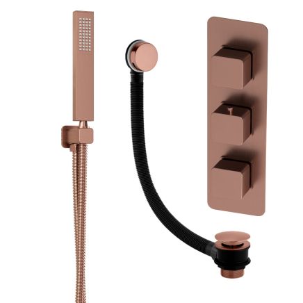 Liva Brushed Bronze Triple Control Shower Pack with Shower Handset & Overflow Bath Filler