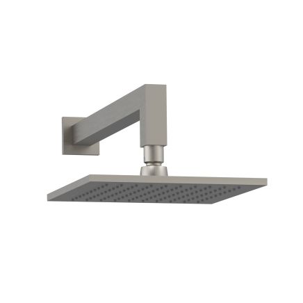 Brushed Nickel Square 200mm Shower Head and Arm