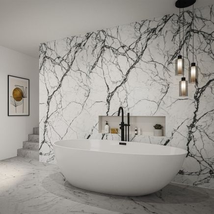 Vero Capraia Marble Waterproof Tongue & Groove Shower Wall Panel 2420x600mm