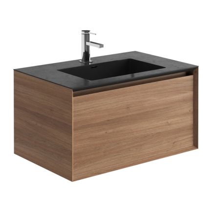 Snowdon Natural Oak Wall Hung Vanity Unit with Black Basin 750mm