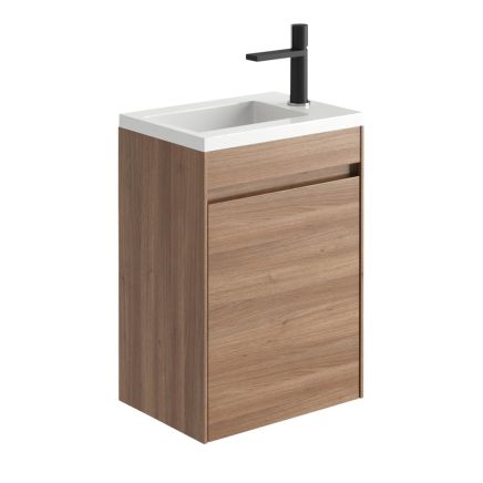 Odion Natural Oak White Wall Hung Cloakroom Vanity Unit with Resin Basin 440mm