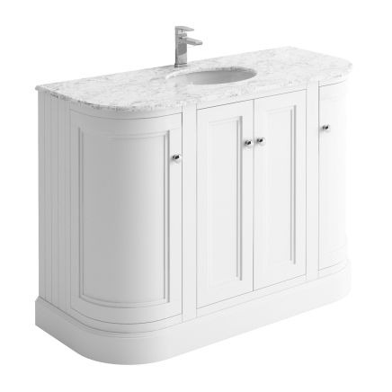 Richmond White Curved Traditional Floor Standing Vanity Unit with White Marble Top 1200mm