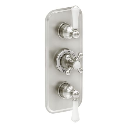 Warwick Brushed Nickel Traditional Triple Concealed Thermostatic Shower Valve With Dual Outlet