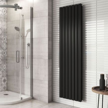Perth Matt Black Double Vertical Flat Panel Radiator 1200x476mm