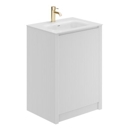 Bryce Ribbed White 600mm Floor Standing Vanity Unit with Matt White Resin Basin