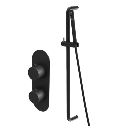 Elora Matt Black Round Concealed Valve Shower Slide Rail Pack