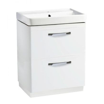 Tavistock Compass Gloss White Double Drawer Floor Standing Vanity Unit with Ceramic Basin 600mm