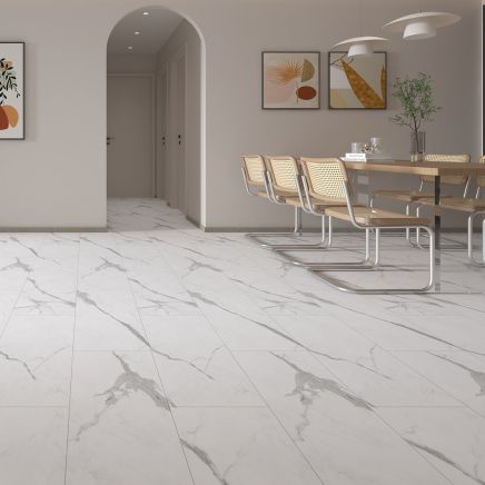 Kansas Rigid Core SPC Vinyl White Marble Flooring 305x610mm