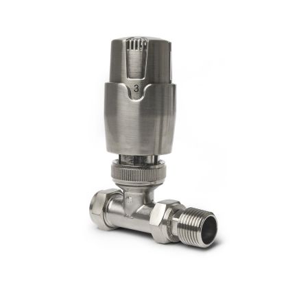 Thermostatic Brushed Nickel Straight Pair of Radiator Valves