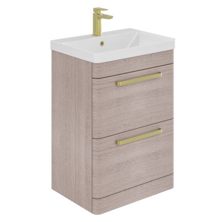 Esk Stone Grey Floor Standing Vanity Unit and Basin with Brushed Gold Handles 500mm