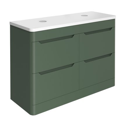 Ellis Forest Green Floor Standing Vanity Unit with White Worktop 1200mm