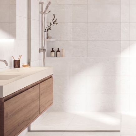 Sienna White Concrete Ceramic Wall Tile 1000x333mm 210379 roomset