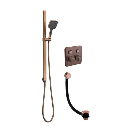 Flint Double Outlet Concealed Valve Shower Pack with Bath Filler - Brushed Bronze