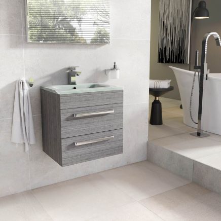 Nante Grey Ash Wall Hung Vanity Unit with Glass Basin 515mm