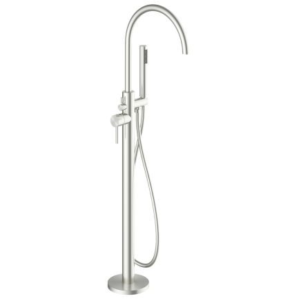 Moray Brushed Nickel Floor Standing Bath Tap With Hand Held Shower 