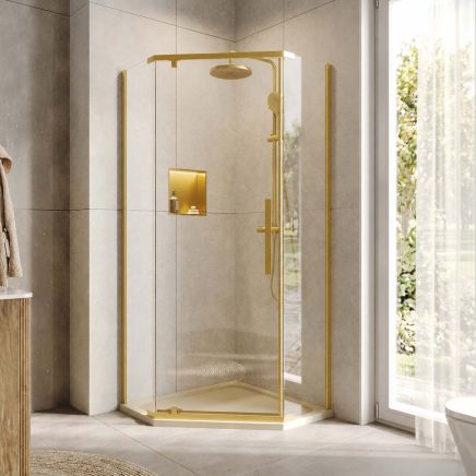 Penta Brushed Gold Pivot Shower Enclosure 900x900mm