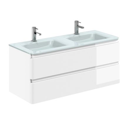 Neon Gloss White Wall Hung Vanity Unit with Opal Glass Basin 1200mm