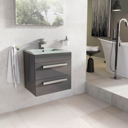 Nante Anthracite Grey Wall Hung Vanity Unit with Glass Basin 515mm
