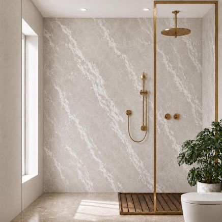 Pristina Light Grey Marble Waterproof PVC Shower Wall Panel 1000x2400mm