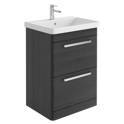 Esk Black Floor Standing Vanity Unit and Basin with Chrome Handles 600mm