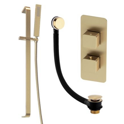 Liva Brushed Gold Dual Outlet Shower Pack with Slider Rail & Overflow Bath Filler