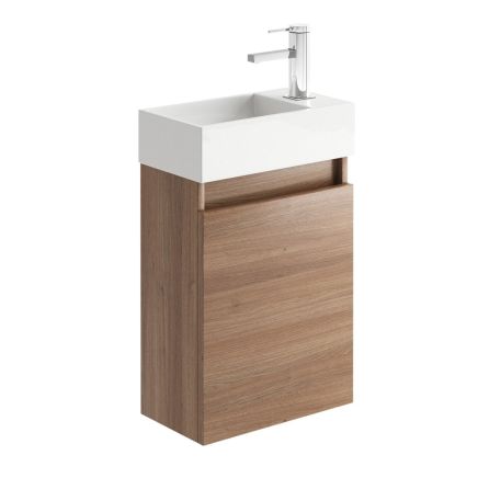 Compact Natural Oak Wall Hung Cloakroom Vanity Unit 390mm