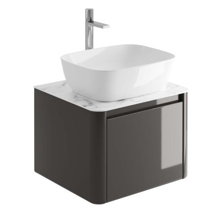 Callerton Titanium Grey Wall Hung Vanity Unit with White Marble Worktop 550mm