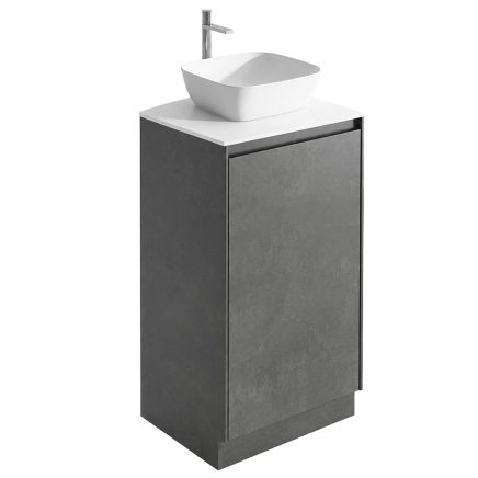 Odion Concrete Floor Standing Vanity Unit with White Worktop 500mm displayed with a basin
