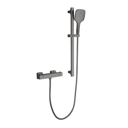 Pembroke Square Exposed Thermostatic Bar Valve & Slide Rail Gunmetal Shower Kit
