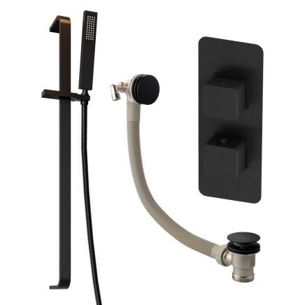 Liva Matt Black Dual Outlet Shower Pack with Slider Rail & Overflow Bath Filler