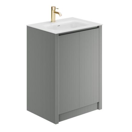 Bryce Ribbed Grey 600mm Floor Standing Vanity Unit with Matt White Resin Basin