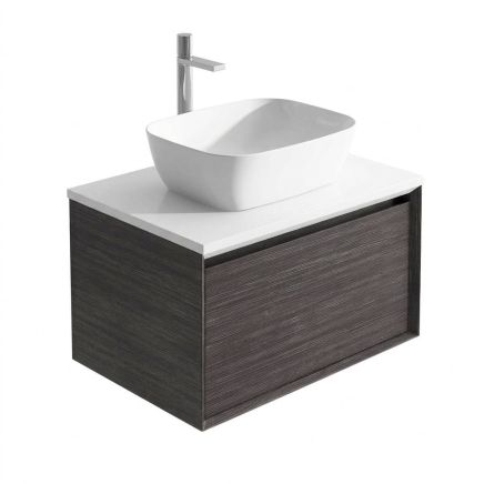 Snowdon Leached Oak Wall Hung Vanity Unit with White Worktop 600mm