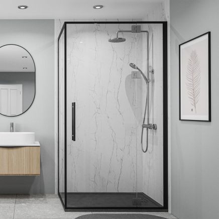 Vero Colonnata Marble Grey Waterproof Postform & Tongue Edge Shower Wall Panel 2420x1200mm