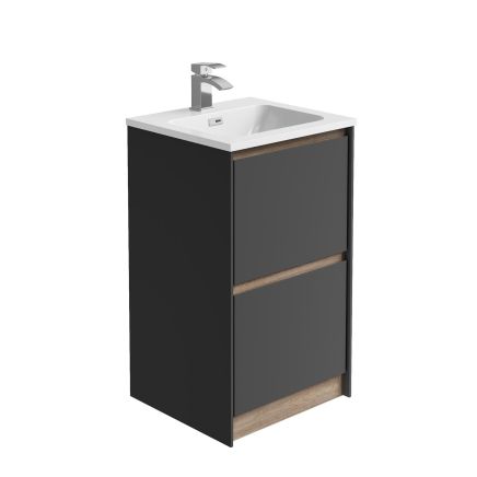 Newbury Floor Standing Vanity Unit in Matt Black & Sawn Oak - 500mm