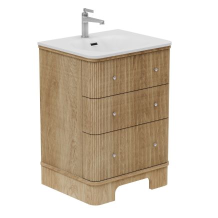 Hayward Natural Oak Ribbed Floor Standing Vanity Unit 600mm