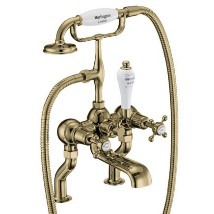 Burlington Claremont Gold Deck Mounted Bath Shower Mixer with S Adjuster