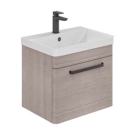 Esk Stone Grey Wall Hung Vanity Unit and Basin with Black Handles 500mm
