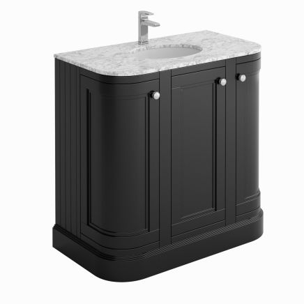 Richmond Black Curved Traditional Floor Standing Vanity Unit with White Marble Top 900mm