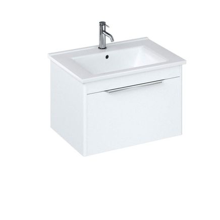 Britton Shoreditch Matt White Single Drawer Wall Hung Vanity Unit with Square Basin 650mm