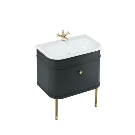 Burlington Chalfont Matt Black Single Drawer Vanity Unit and Basin with Gold Legs 750mm