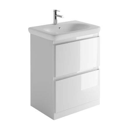 Neon Gloss White Floor Standing Vanity Unit with Lynx Resin Basin 600mm
